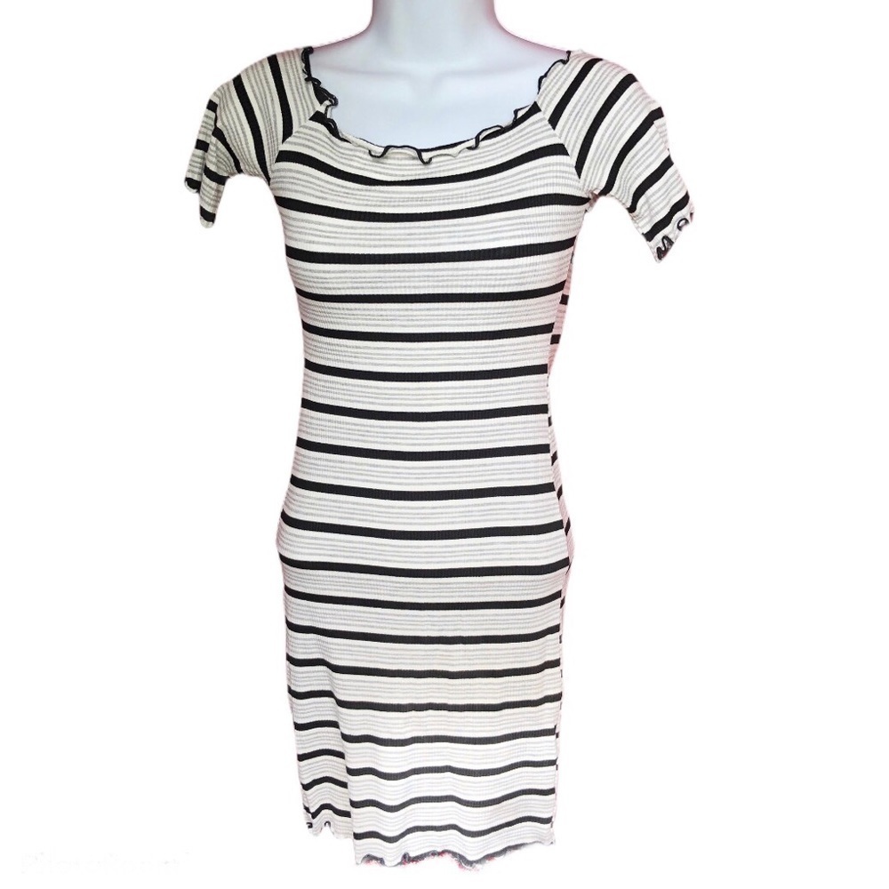 Stretch Bodycon Striped Knee Midi Dress Y2K Caution To The Wind Size Small